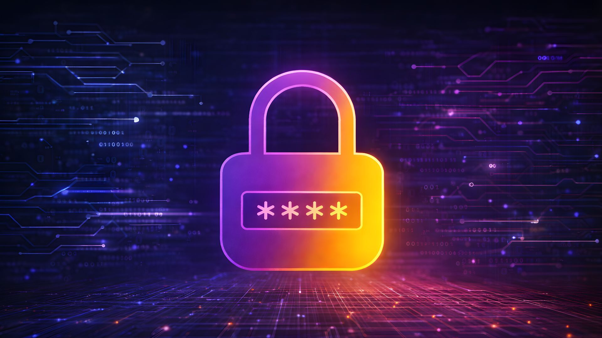 Cybersecurity illustration featuring a gradient padlock symbolizing secure password management and modern phishing defense.